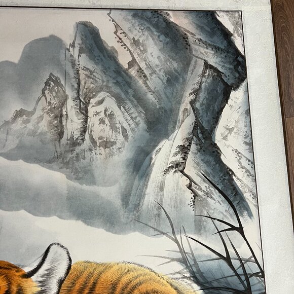 Asian Chinese Hanging Scroll Art Tiger Hand Painted 69" x 28" - Picture 7 of 15